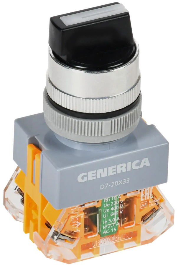 Фото Переключатель D7-20х33 на 3 положения 1NC+1NO с самовозвратом черный GENERICA (BSW50-20х33-3-22-3-K02-G)