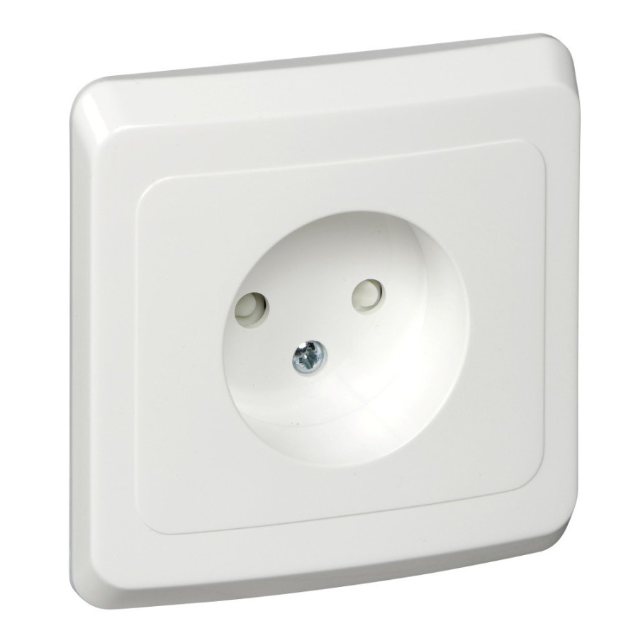 Фото Этюд розетка 1-местная, в сборе, без заземления со шторками, скрытой установки, белый (PC16-002B)