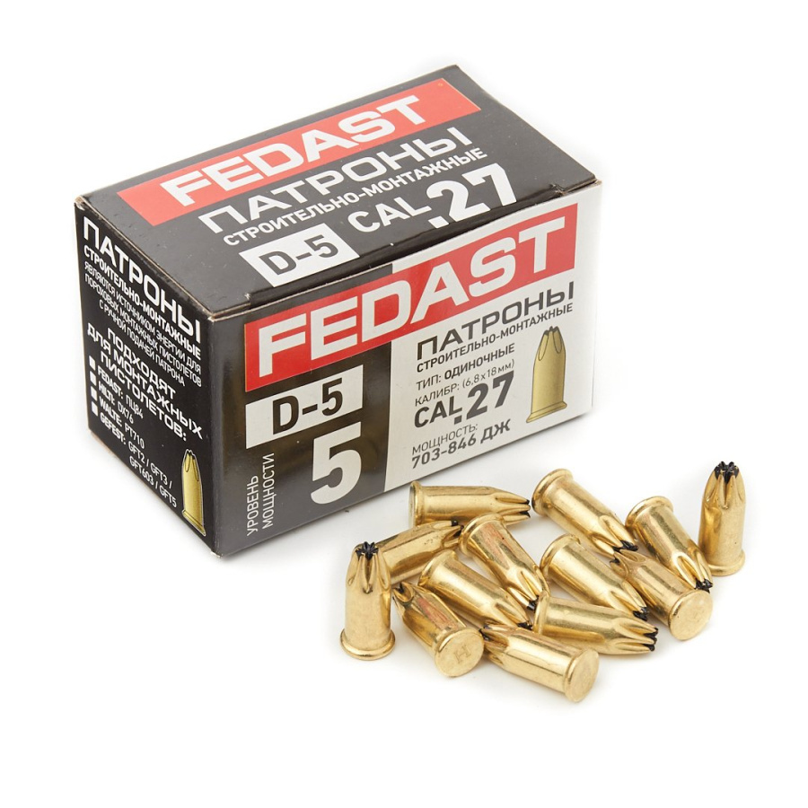 Фото Патрон монтажный калибра Д-5 (6,8х18 мм, 100 шт/уп, черный) FEDAST (FD-D5)