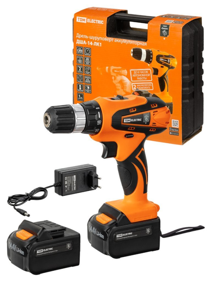 Фото ДША-14-ЛК1 14В, 1,3А*ч Li-Ion 2 шт, 26Нм, 0-1400 об/мин, кейс "Гранит" TDM (SQ1030-0203)