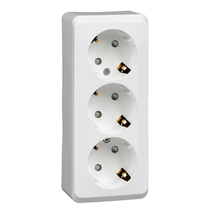 Фото Этюд розетка 3-местная с заземлением со шторками, открытой установки, белая (PA16-012B)