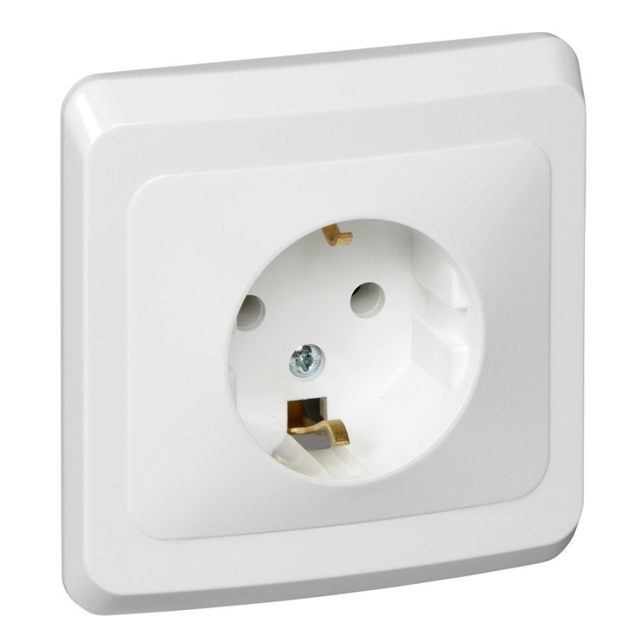 Фото Этюд розетка 1-местная, в сборе, с заземлением без шторок, скрытой установки, белый (PC16-003B)