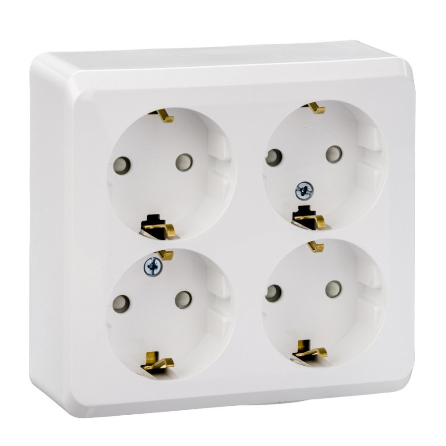 Фото Этюд розетка 4-местная с заземлением со шторками, открытой установки, белая (PA16-208B)