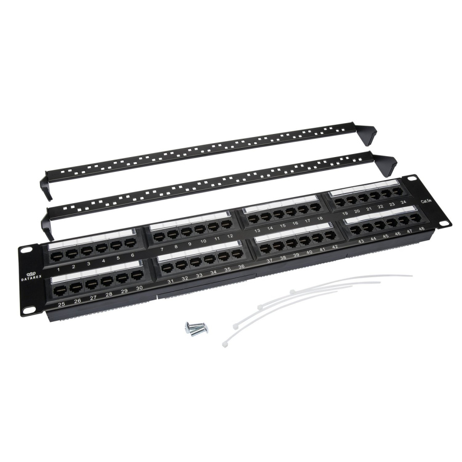 Фото Коммутационная панель кат.5е, UTP, 19", 2U, 48xRJ45, 568A/В, с организатором, черный (DR-405100)