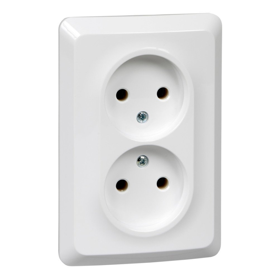 Фото Этюд розетка 2-местная, в сборе, без заземления без шторок, скрытой установки, белый (PC16-105B)