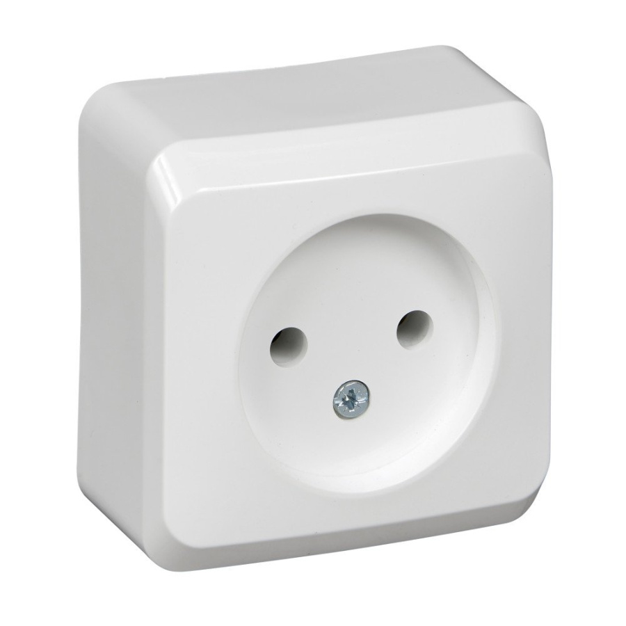 Фото Этюд розетка 1-местная без заземления без шторок, открытой установки, белая (PA16-001B)