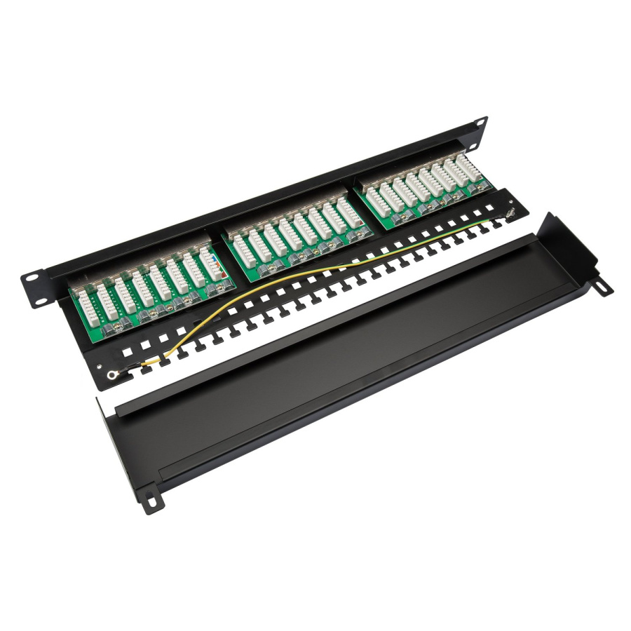 Фото Коммутационная панель кат.5е, STP, 19", 1U, 24xRJ45, 568A/В, черный (DR-401120)