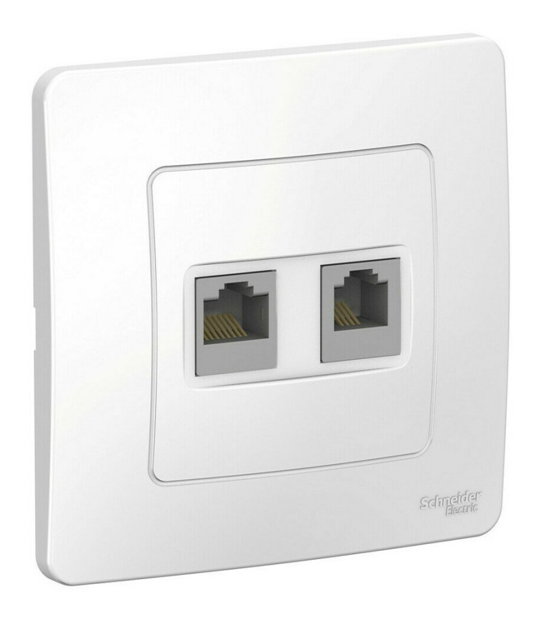 Фото BLANCA розетка RJ45+RJ11 2-местная, кат. 5Е, скрытой установки, белый (BLNIS045111)