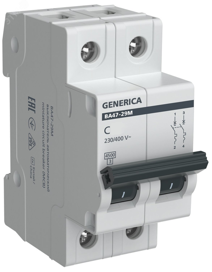 Фото GENERICA ВА47-29М 2P 3А 4,5кА C (MVA21-2-003-C-G)