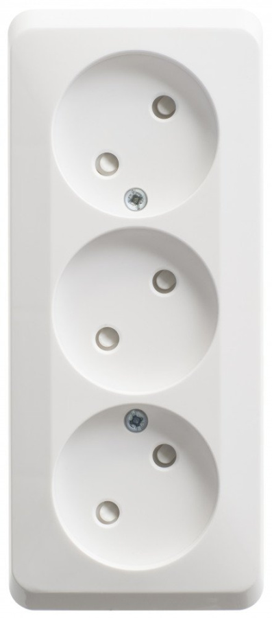 Фото Этюд розетка 3-местная без заземления со шторками, открытой установки, белая (PA16-010B)