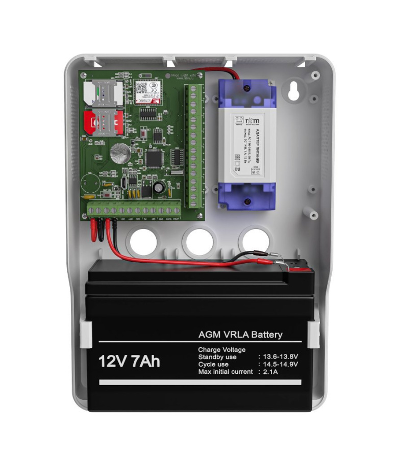 Фото Mega Light в корпусе (под АКБ 1,2-7Ач с БРП 12V 1А)