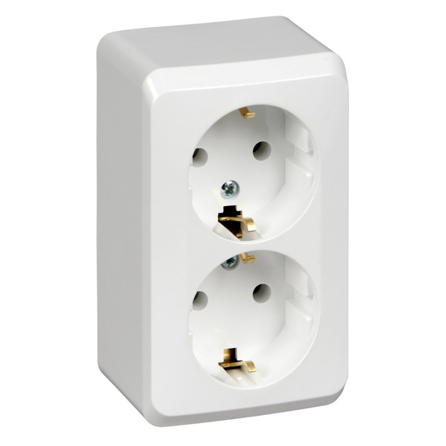 Фото Этюд розетка 2-местная с заземлением без шторок, открытой установки, белая (PA16-007B)