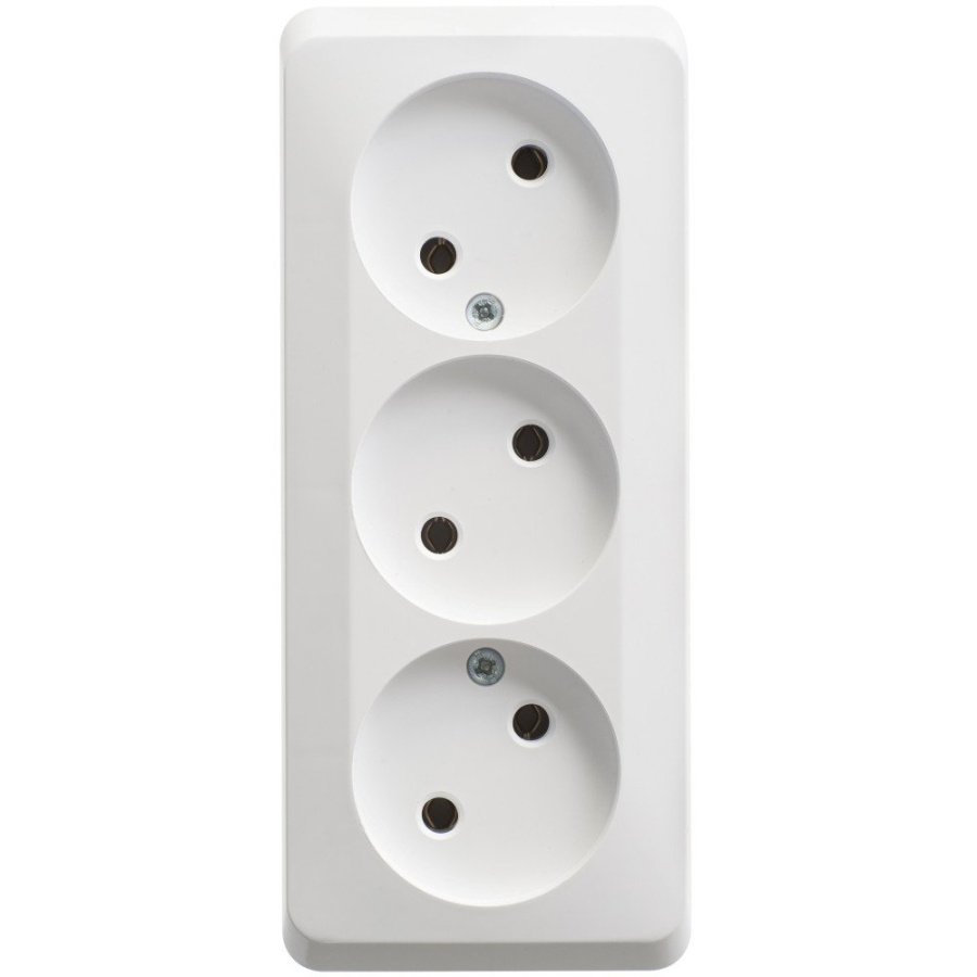 Фото Этюд розетка 3-местная без заземления без шторок, открытой установки, белая (PA16-009B)