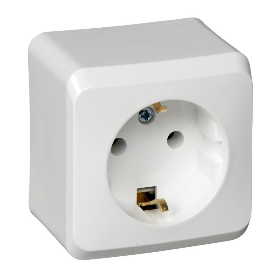 Фото Этюд розетка 1-местная с заземлением без шторок, открытой установки, белая (PA16-003B)