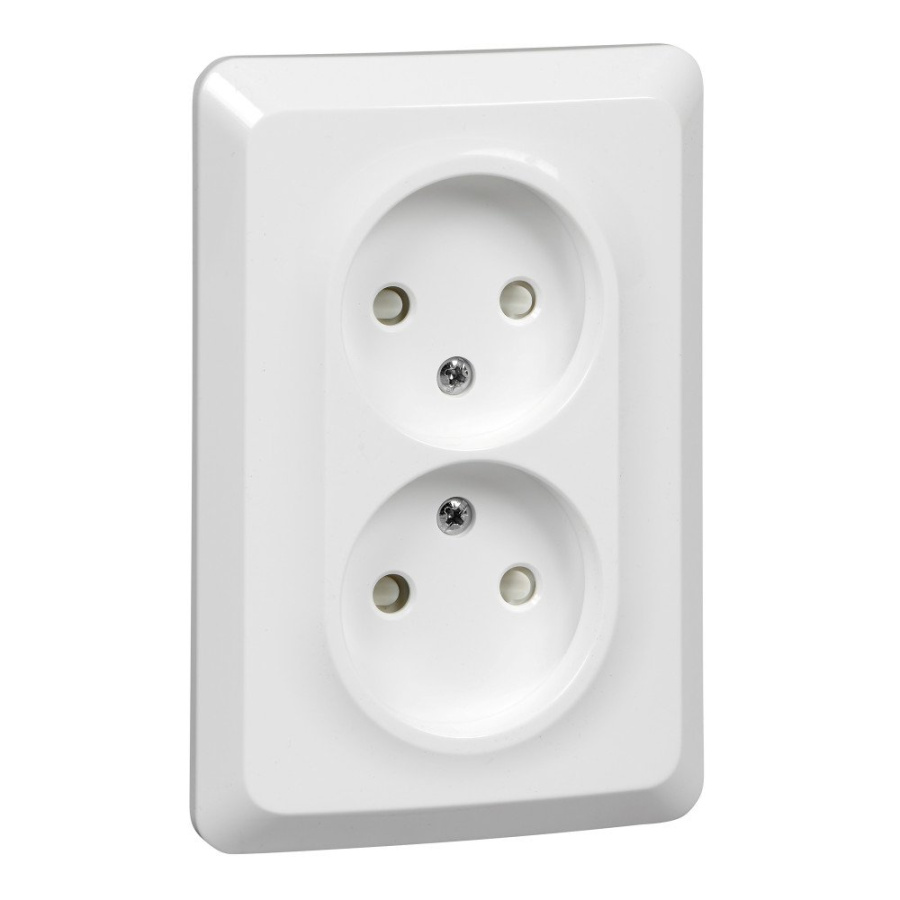 Фото Этюд розетка 2-местная, в сборе, без заземления со шторками, скрытой установки, белый (PC16-106B)