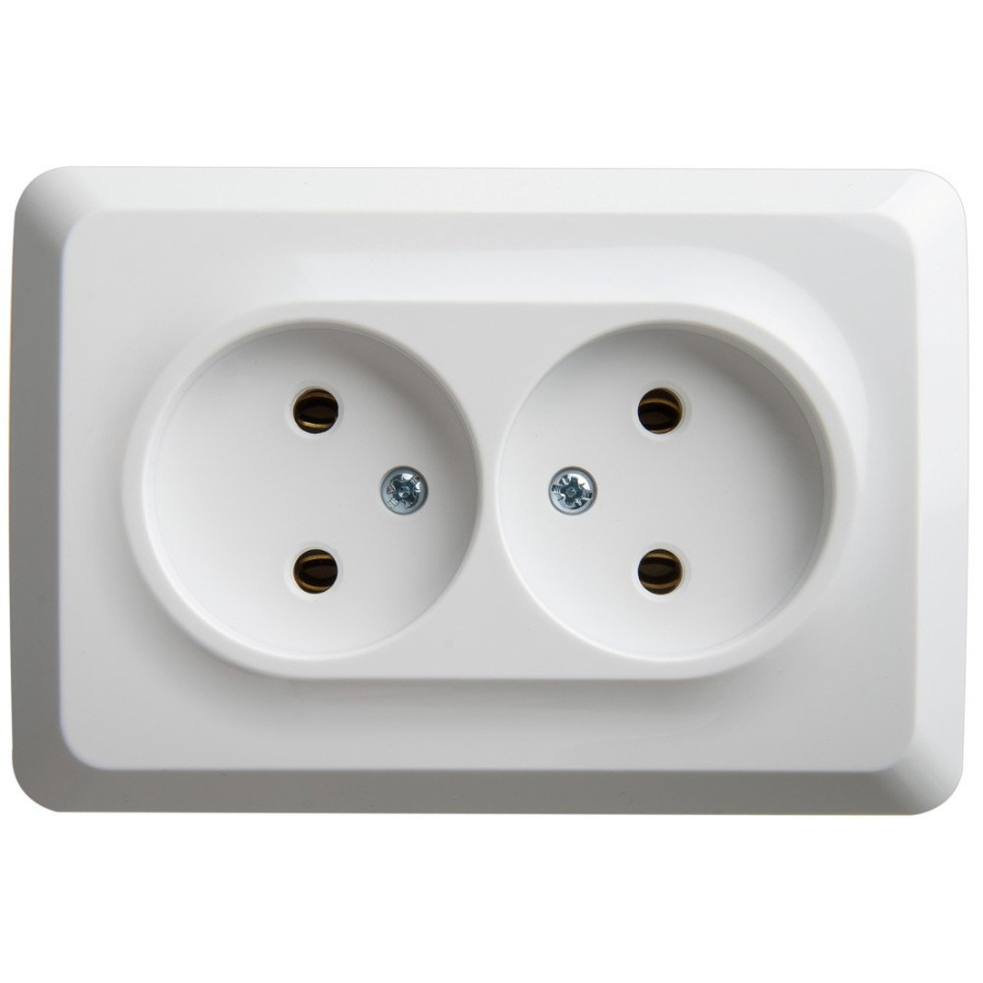 Фото Этюд розетка 2-местная угловая без заземления без шторок, открытой установки, белая (PA16-105B