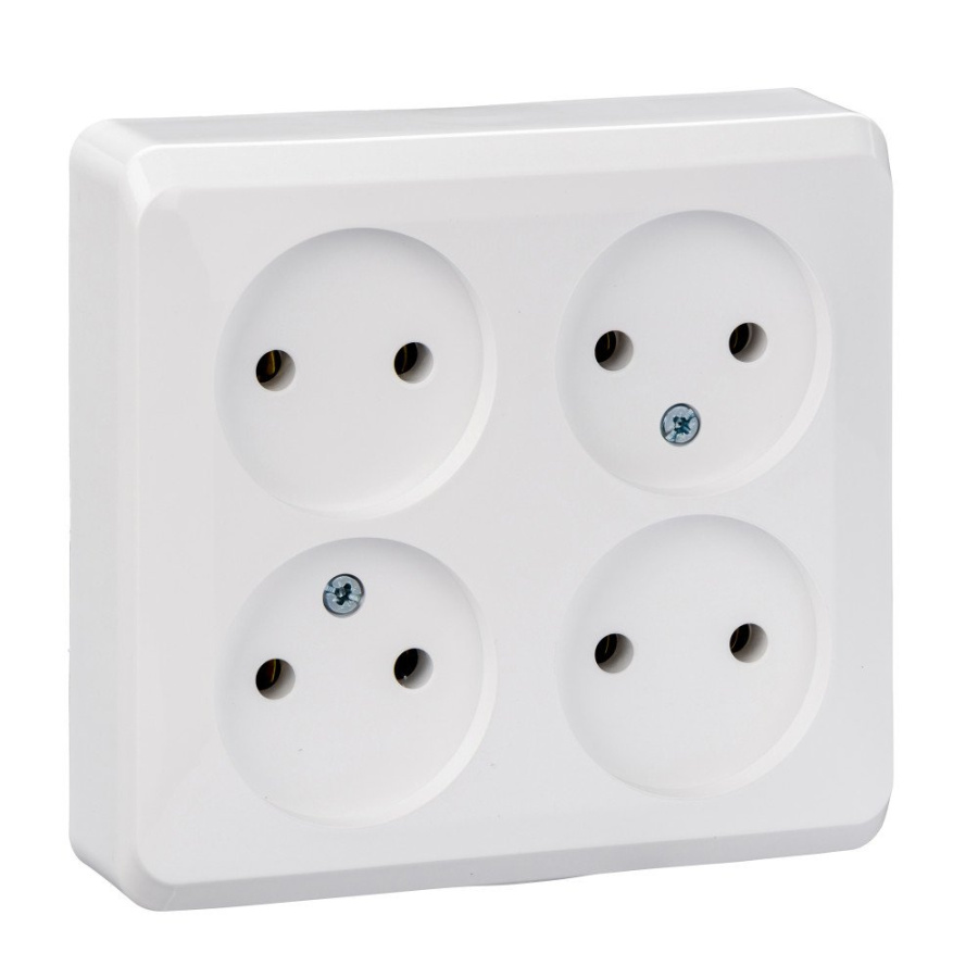 Фото Этюд розетка 4-местная без заземления без шторок, открытой установки, белая (PA16-205B)