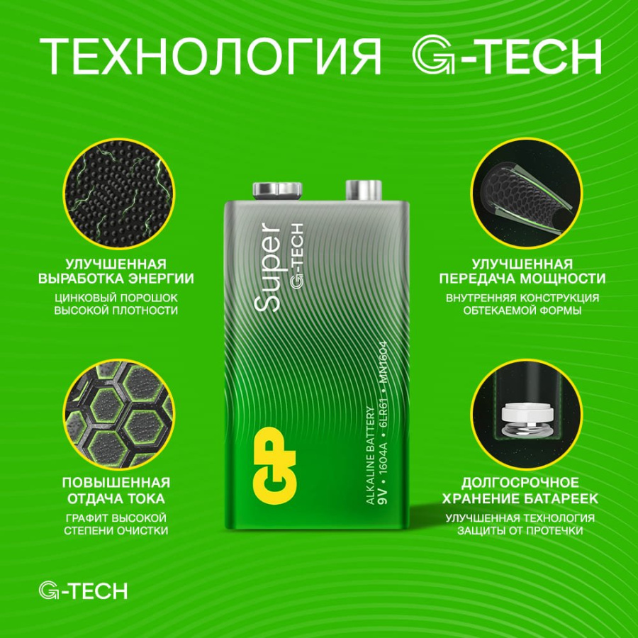 Фото GP Super Alkaline 9V Крона (GP 1604AA21-5CRSBC1), БЛИСТЕР